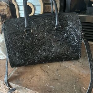 Chic Black Embossed Satchel- Dani Morgan